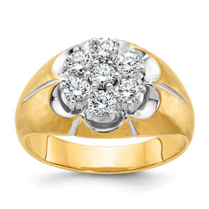 IBGoodman 14KT Two-tone with White Rhodium Men's Polished Satin and Grooved 1 Carat AA Quality Diamond Round Cluster Ring