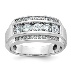 IBGoodman 10KT White Gold Men's Polished and Satin 3-Row 1 1/4 Carat A Quality Diamond Ring
