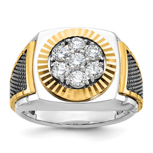 IBGoodman 10KT Two-tone with Black Rhodium Men's Polished Textured and Diamond-cut 1 Carat A Quality Diamond Round Cluster Ring