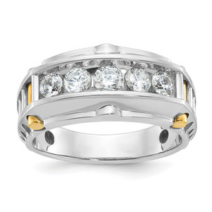 IBGoodman 14KT Two-tone Men's Polished and Textured 5-Stone 1 Carat AA Quality Diamond Ring