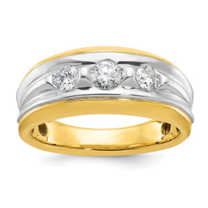 IBGoodman 14KT Two-tone Men's Polished and Grooved 3-Stone 3/4 Carat AA Quality Diamond Ring