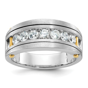 IBGoodman 14KT Two-tone Men's Polished Satin and Grooved 7-Stone 1 Carat AA Quality Diamond Ring