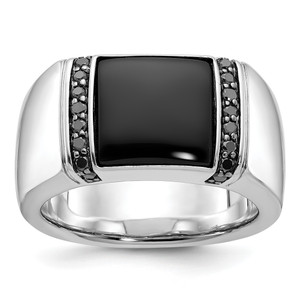 14KT White Gold IBGoodman Men's Onyx and 1/4 carat Black Diamond Complete Ring