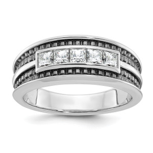IBGoodman 14KT White Gold with Black Rhodium Men's Polished and Textured Square 5-Stone 3/4 Carat AA Quality Diamond Ring