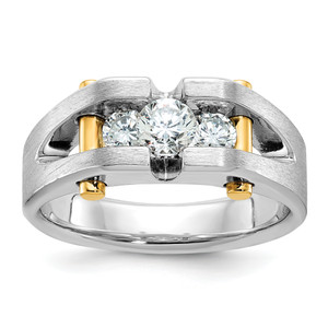 IBGoodman 14KT Two-tone Men's Polished Satin and Cut-Out 3-Stone 3/4 Carat AA Quality Diamond Ring