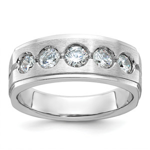 14KT White Gold IBGoodman Men's Polished and Satin 1 carat Diamond Complete Ring