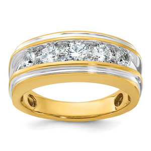 IBGoodman 14KT with White Rhodium Men's Polished and Grooved 1 Carat AA Quality Diamond Ring
