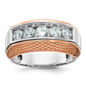 IBGoodman 14KT White and Rose Gold Men's Polished and Textured 5-Stone 1 Carat AA Quality Diamond Ring