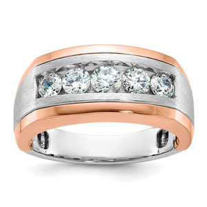 IBGoodman 14KT White and Rose Gold Men's Polished and Satin 5-Stone 1 Carat AA Quality Diamond Ring