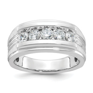 IBGoodman 14KT White Gold Men's Polished Brushed and Grooved 5-Stone 1 Carat AA Quality Diamond Ring