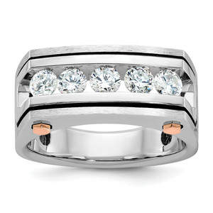 IBGoodman 14KT White and Rose Gold with Black Rhodium Men's Polished Satin and Grooved 5-Stone 1 Carat AA Quality Diamond Ring