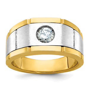 IBGoodman 14KT Two-tone Men's Polished Satin and Grooved 1/2 Carat AA Quality Diamond Ring