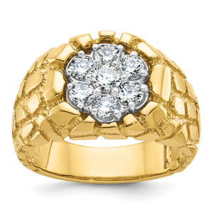 14KT IBGoodman Men's Two-tone Men's 1 carat Diamond Nugget Cluster Complete Ring