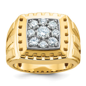 IBGoodman 14KT Two-tone Men's Polished Satin and Grooved 1 Carat AA Quality Diamond Cluster Ring