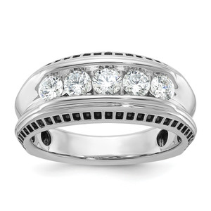 IBGoodman 14KT White Gold with Black Rhodium Men's Polished and Textured 5-Stone 1 Carat AA Quality Diamond Ring