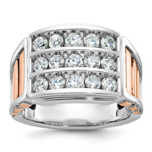 IBGoodman 14KT White and Rose Gold Men's Polished and Cut-Out 3-Row 1 1/5 Carat AA Quality Diamond Ring