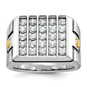 IBGoodman 14KT Two-tone with Black Rhodium Men's Polished and Grooved 5-Row 1 3/4 Carat AA Quality Diamond Cluster Ring