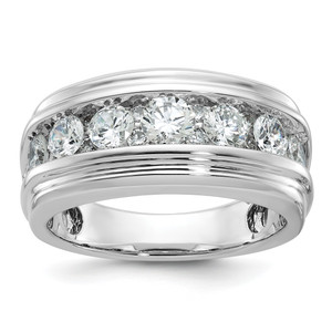 IBGoodman 10KT White Gold Men's Polished and Grooved 2 Carat A Quality Diamond Ring