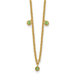 Stainless Steel Polished Yellow IP Green Crystal with 2in ext. Necklace