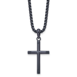 Chisel Stainless Steel Polished Dark Grey IP-plated Cross Pendant on a 24 inch Box Chain Necklace