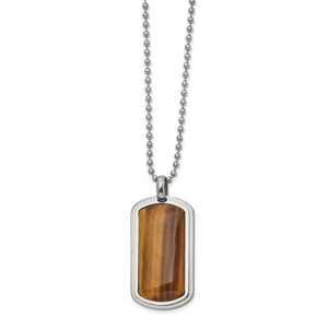 Chisel Stainless Steel Polished with Tiger's Eye Dog Tag on a 22 inch Ball Chain Necklace