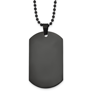 Chisel Stainless Steel Polished Black IP-plated Dog Tag on a 20 inch Ball Chain Necklace