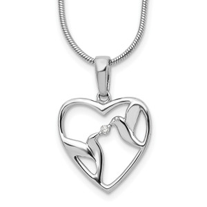 White Ice Sterling Silver Rhodium-plated 18 Inch Diamond Bird and Heart Necklace with 2 Inch Extender