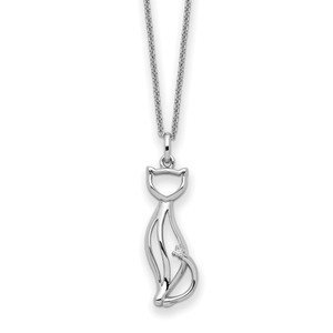 Sentimental Expressions Sterling Silver Rhodium-plated Cubic Zirconia Purrfect Love Cat 18in Necklace