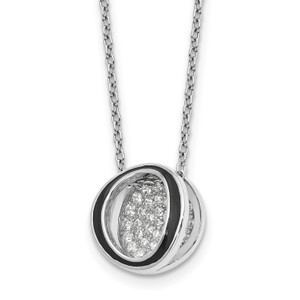Sterling Silver Rhodium-plated Cubic Zirconia Enameled Open Round Necklace