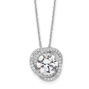 Sterling Silver Rhodium-plated Polished Cubic Zirconia with 2 in ext. Necklace
