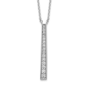 Sterling Silver Rhodium-plated Polished Cubic Zirconia Tapered Pendant Necklace