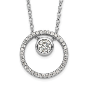 Sterling Silver RH-plated Cubic Zirconia Circle with 1in. Ext. Necklace