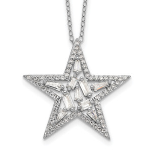 Cheryl M Sterling Silver Rhodium-plated Brilliant-cut Tapered Baguette-cut and Emerald-cut Cubic Zirconia Star 18 Inch Necklace