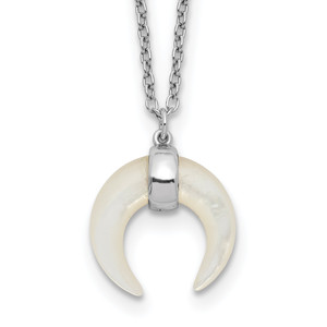 Sterling Silver RH-plated Mother Of Pearl Moon with 2in ext Necklace