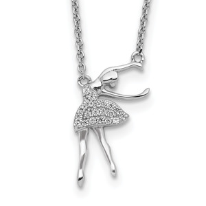 Sterling Silver Rhodium-plated Cubic Zirconia Ballerina with 2in. Ext. Necklace