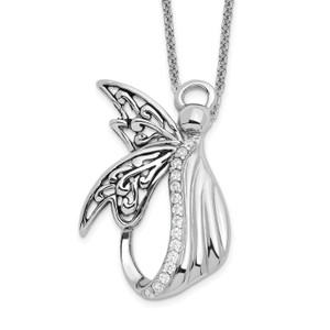 Sentimental Expressions Sterling Silver Rhodium-plated Cubic Zirconia Antiqued Angel of Perseverance 18in Necklace