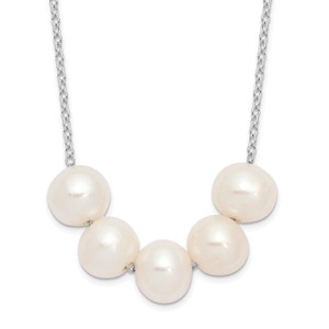 Sterling Silver Rhodium-plated 7-8mm White Near-round FWC Pearl Necklace
