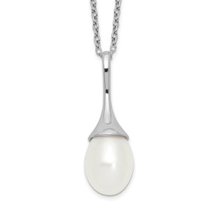 Sterling Silver Rhod-plat 8-9mm White FWC Pearl Necklace