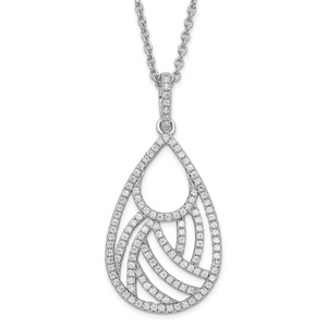 Sterling Silver & Cubic Zirconia Brilliant Embers Polished Teardrop Necklace