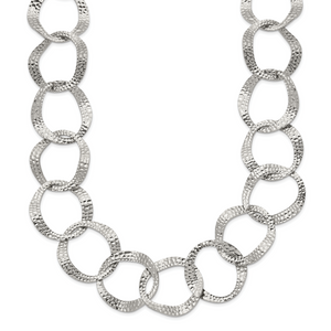 Chisel Stainless Steel Polished and Textured Open Circles 18 inch Plus a 2 inch Extension Necklace