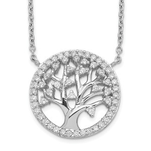 Cheryl M Sterling Silver Rhodium-plated Brilliant-cut Cubic Zirconia Tree Of Life 18 Inch Necklace