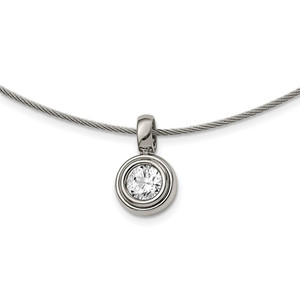 Chisel Titanium Cubic Zirconia Pendant with Polished Stainless Steel 17 inch Wire Necklace