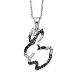 Cheryl M Sterling Silver Rhodium-plated with Black Rhodium Accent Brilliant-cut Black and White Cubic Zirconia Bunny Rabbit 18 Inch Necklace