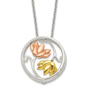 Sterling Silver Rose & Gold-tone Polished Floral Necklace
