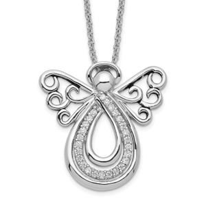 Sentimental Expressions Sterling Silver Rhodium-plated Cubic Zirconia Angel Of Comfort 18in. Necklace