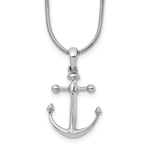 White Ice Sterling Silver Rhodium-plated 18 Inch Diamond Anchor Necklace with 2 Inch Extender