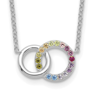 Prizma Sterling Silver Rhodium-plated 16 inch Colorful Cubic Zirconia Intertwined Circle Necklace with 2 inch Extender