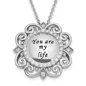 Sentimental Expressions Sterling Silver Rhodium-plated Cubic Zirconia Antiqued You Are My Life 18in. Necklace