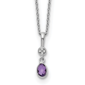 White Ice Sterling Silver Rhodium-plated 18 Inch Amethyst and Diamond Necklace with 2 Inch Extender