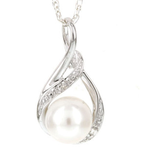 SS Pearl & Diamond Pend Necklace